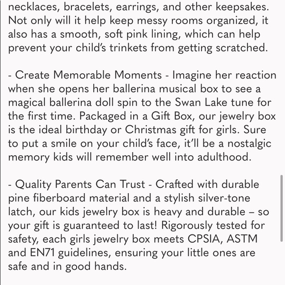 Girl's Musical Jewelry Storage Box with Ballerina, Gold Foil Design, Swan Lake - Picture 6 of 6